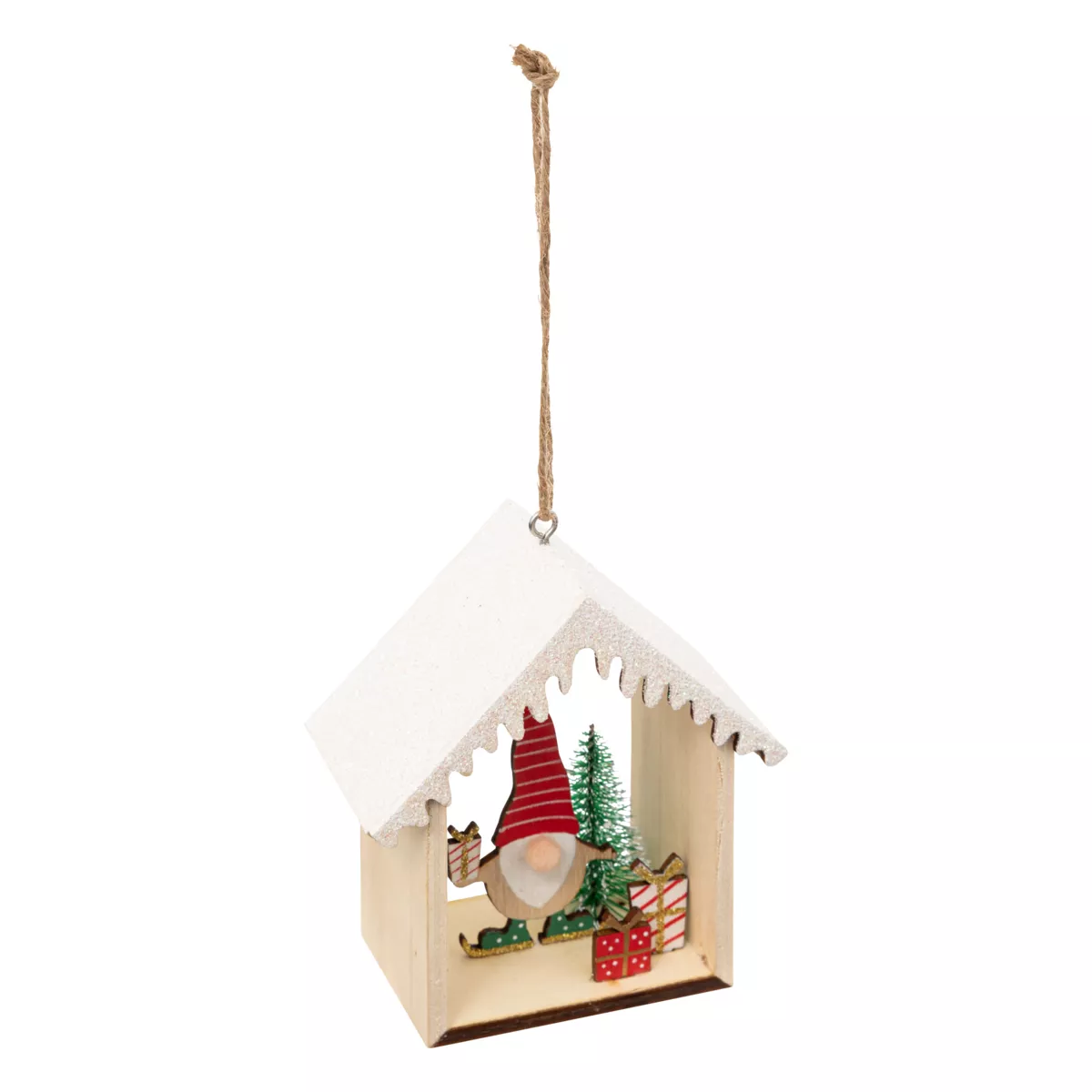 SUSPENSION DE NOEL BOIS GNOME MAISON VT 11CM