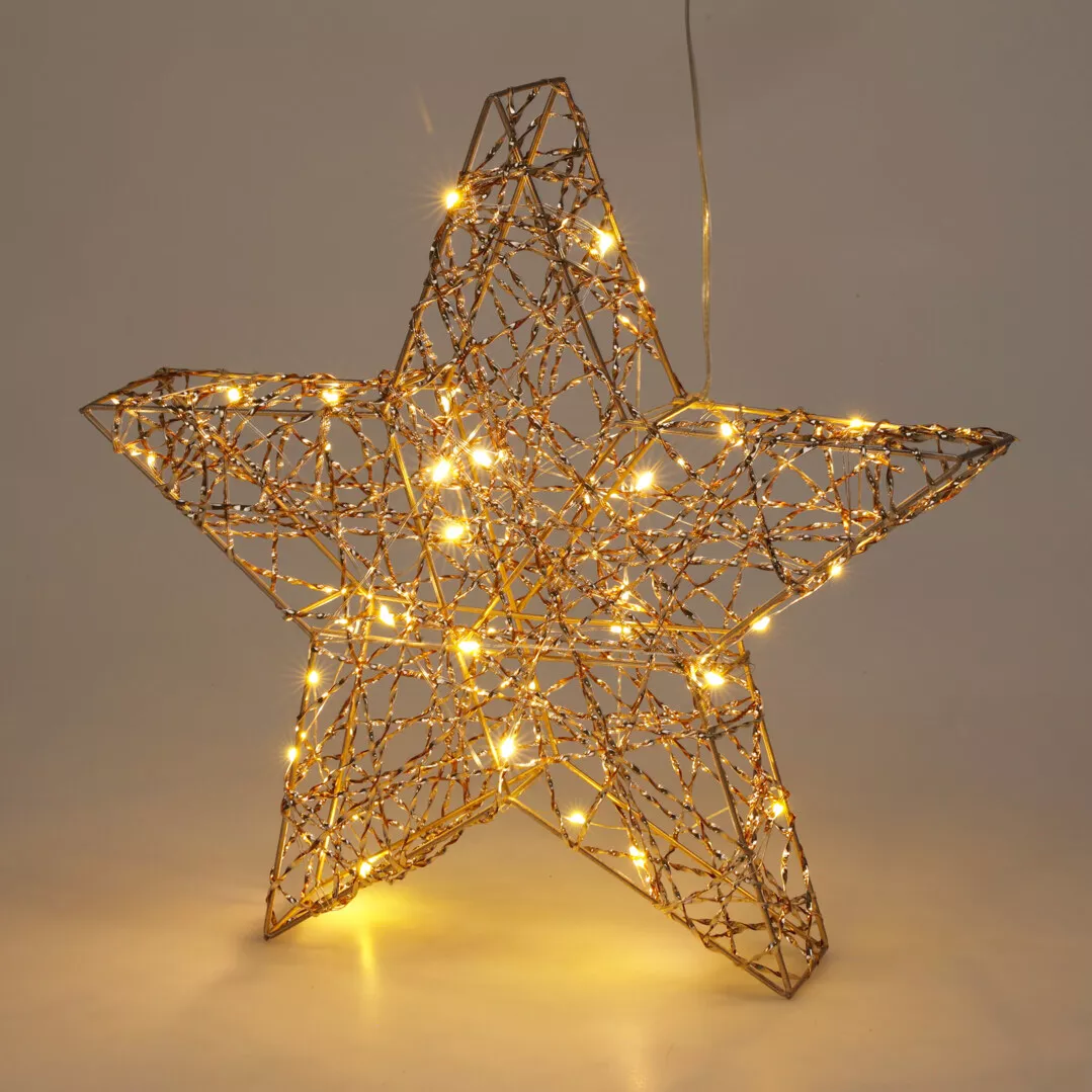 Beleuchteter Stern batteriebetrieben 30 LED (H30 cm) Christmas Gold und  Warmwei - Weihnachtsdeko - Eminza
