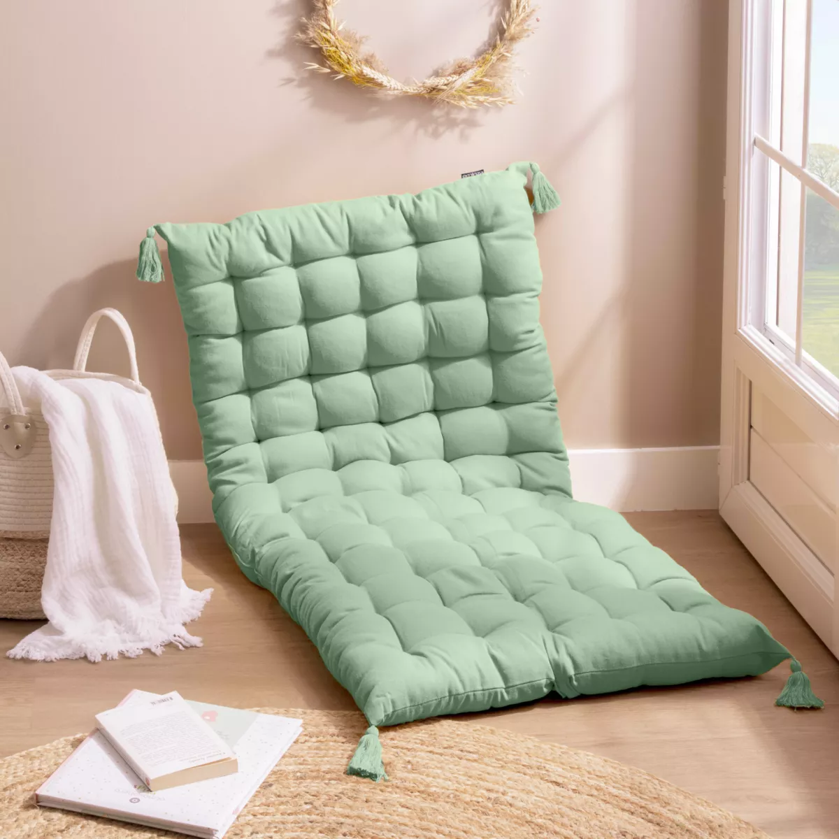 Colchoneta de suelo en algodón (120 x 60 cm) Pixel Verde menta