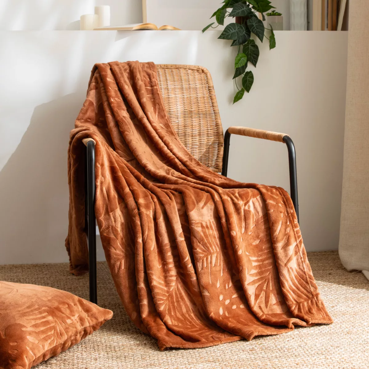 Plaid doux flanelle (125 x 150 cm) Flore Cuivre