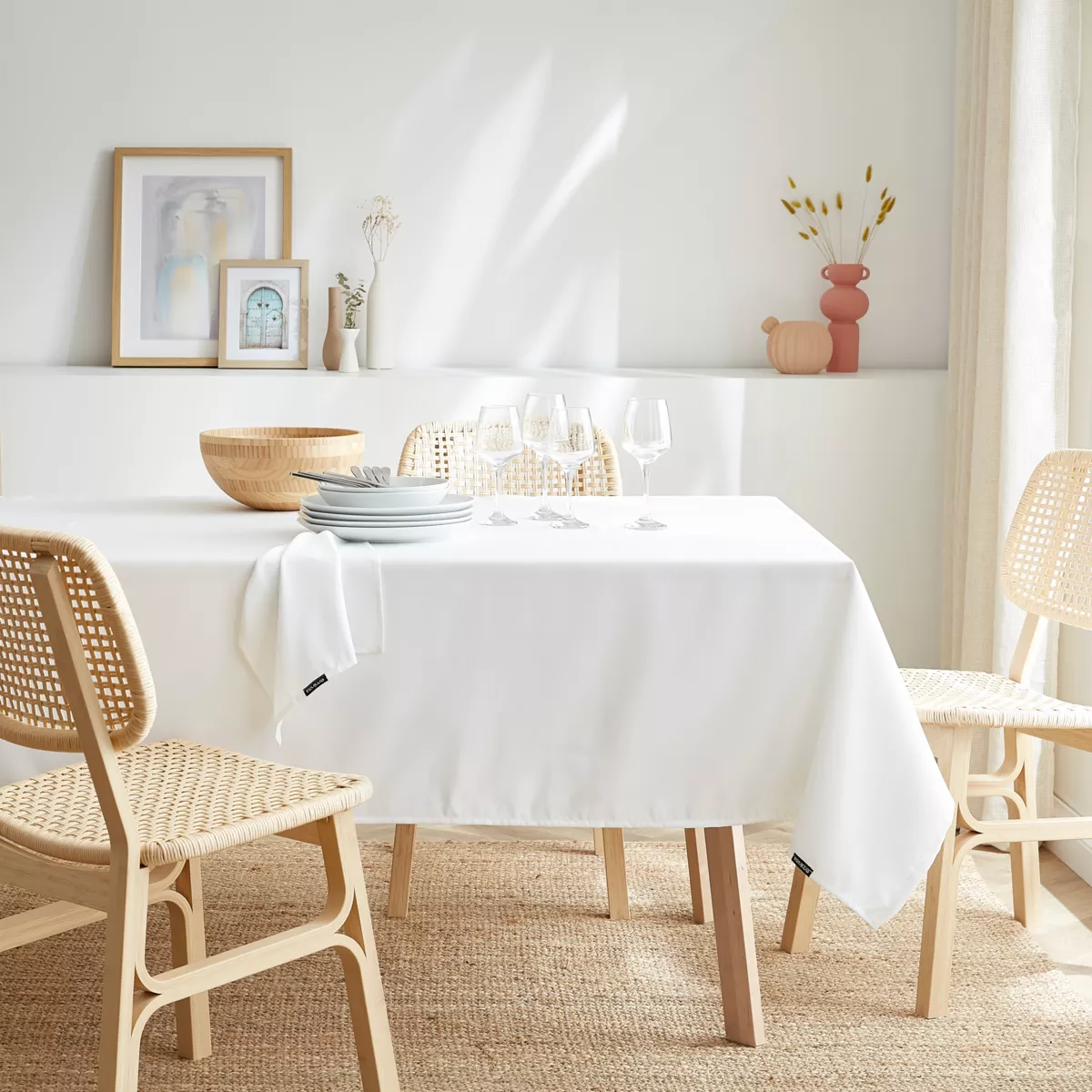 Fleckenabweisende rechteckige Tischdecke(140 x 350 cm) Elise Weiß