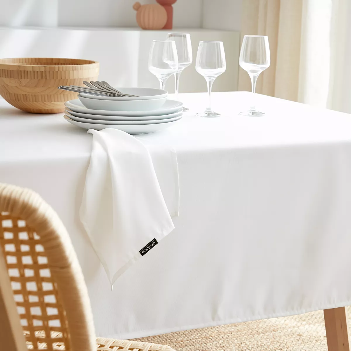 Nappe rectangulaire anti tache (140 x 300 cm) Elise Blanche