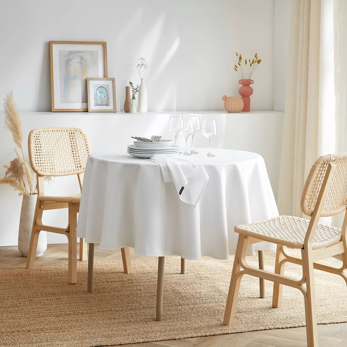 Fleckenabweisende runde Tischdecke (180 cm) Elise Weiß - Tischdecken & Co
