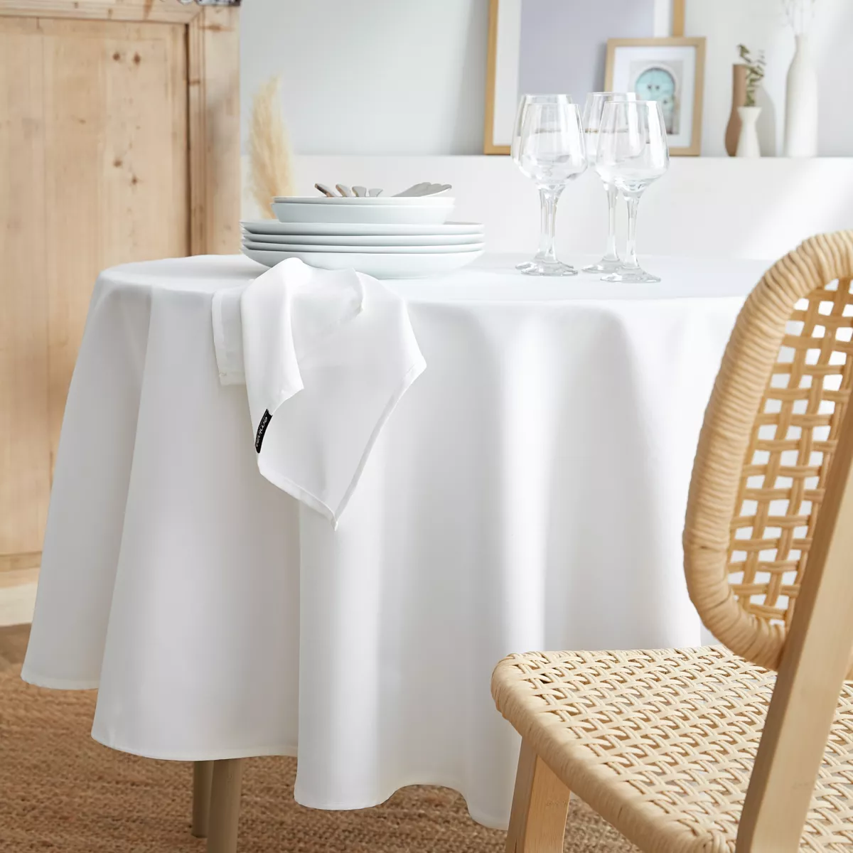 Nappe ronde anti tache (180 cm) Elise Blanche