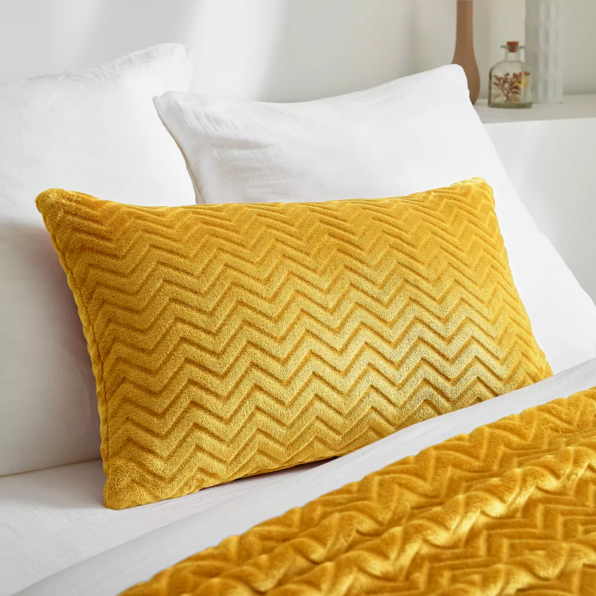 Cuscino rettangolare in flanella (40 x 60 cm) Zag Senape Gialla
