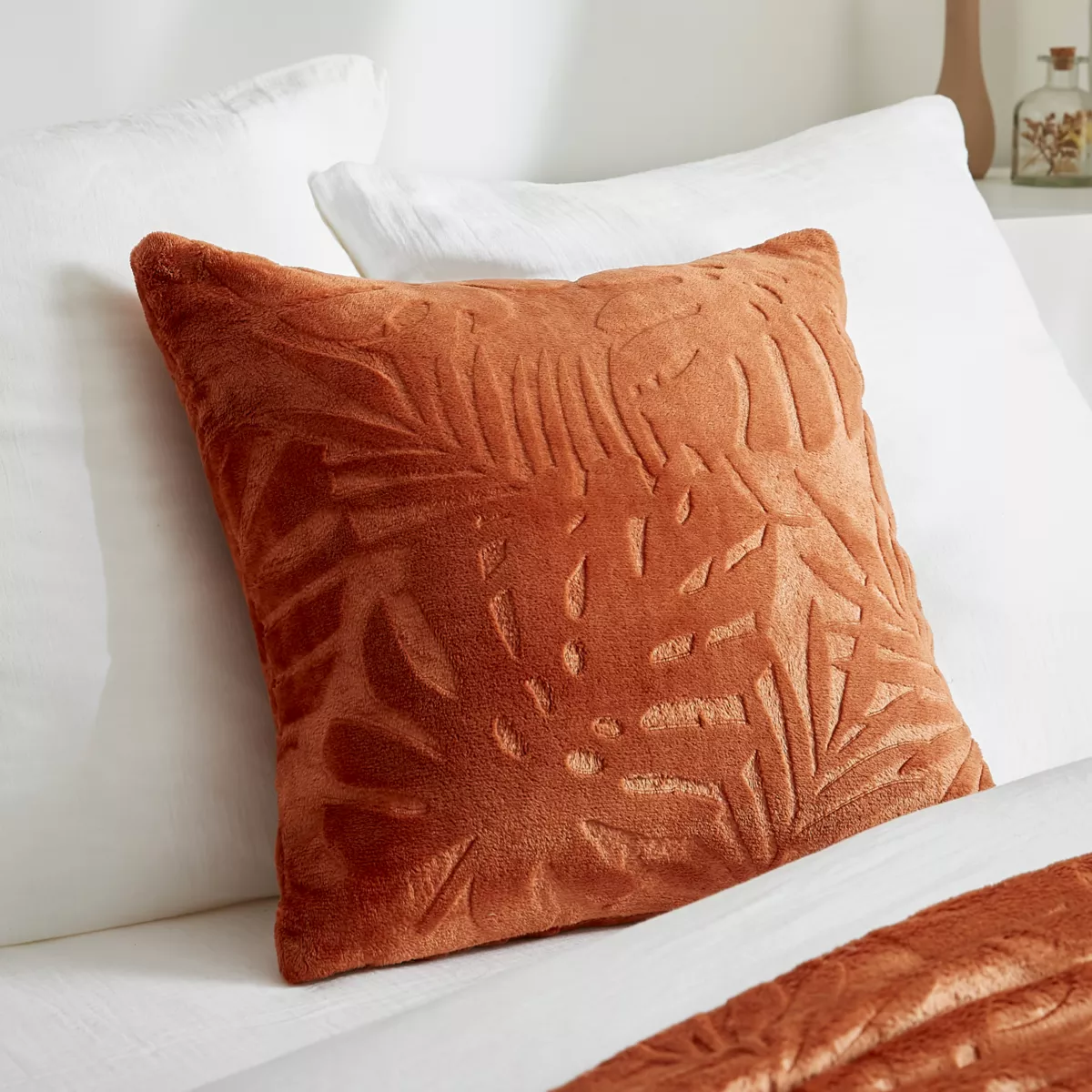 Coussin carré flanelle (45 x 45 cm) Flore Cuivre