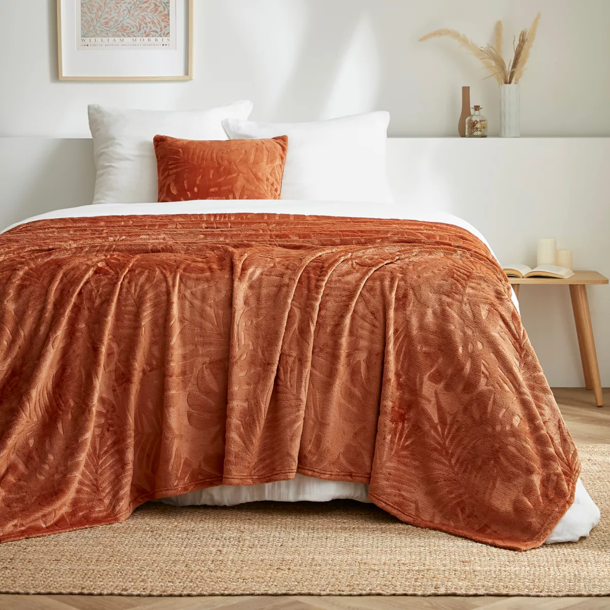 Plaid doux flanelle (220 x 240 cm) Flore Cuivre