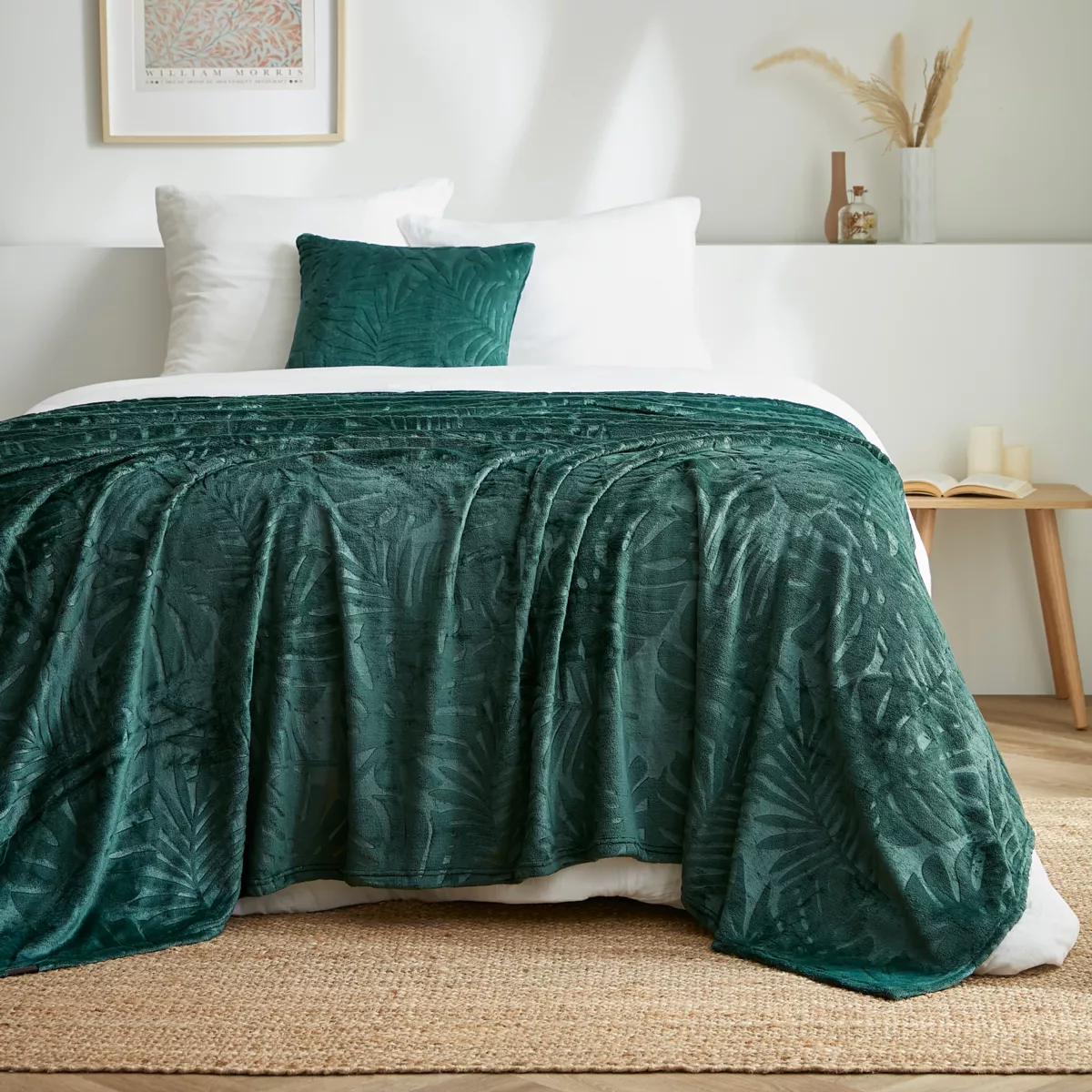 Plaid doux flanelle (180 x 230 cm) Flore Vert