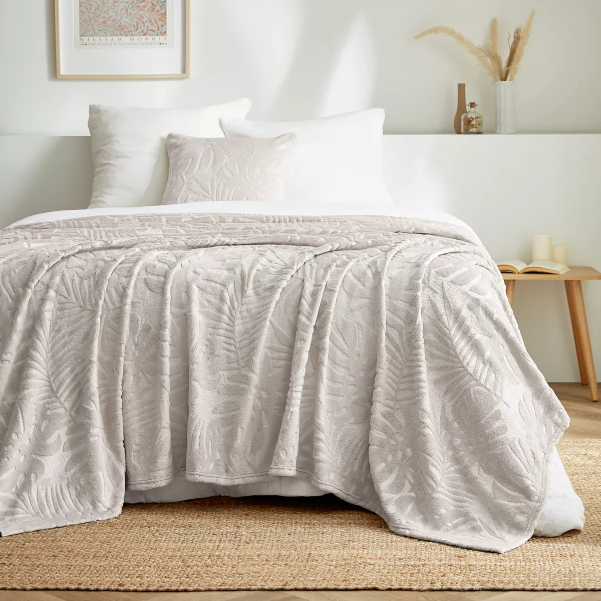 Plaid doux flanelle (180 x 230 cm) Flore Beige