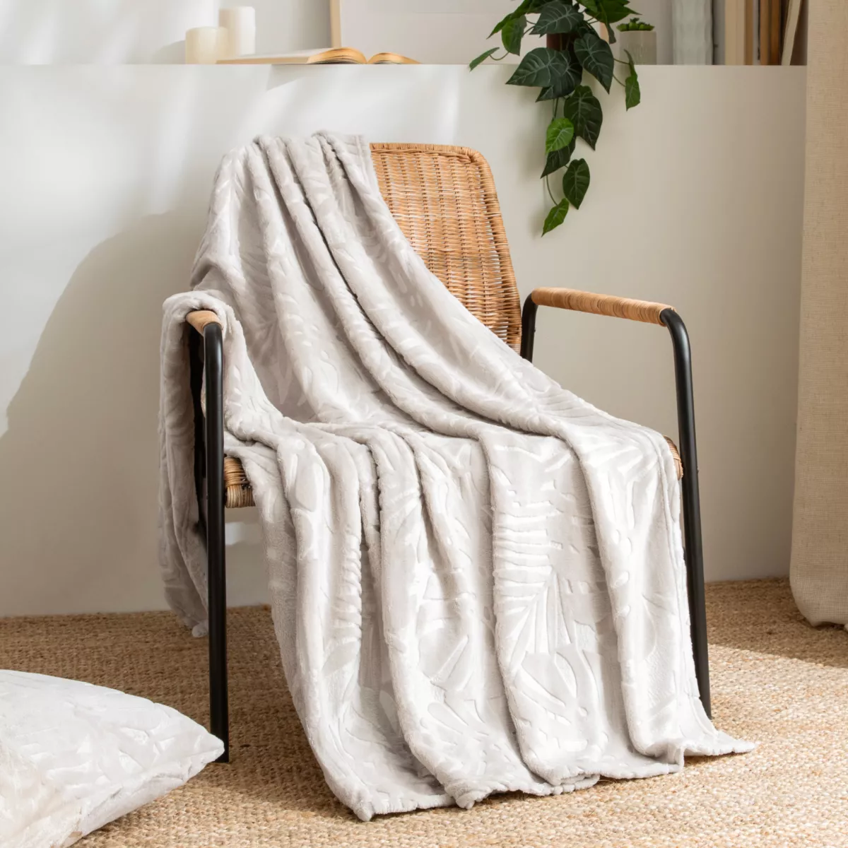 Plaid morbido in flanella (125 x 150 cm) Flore Ecru