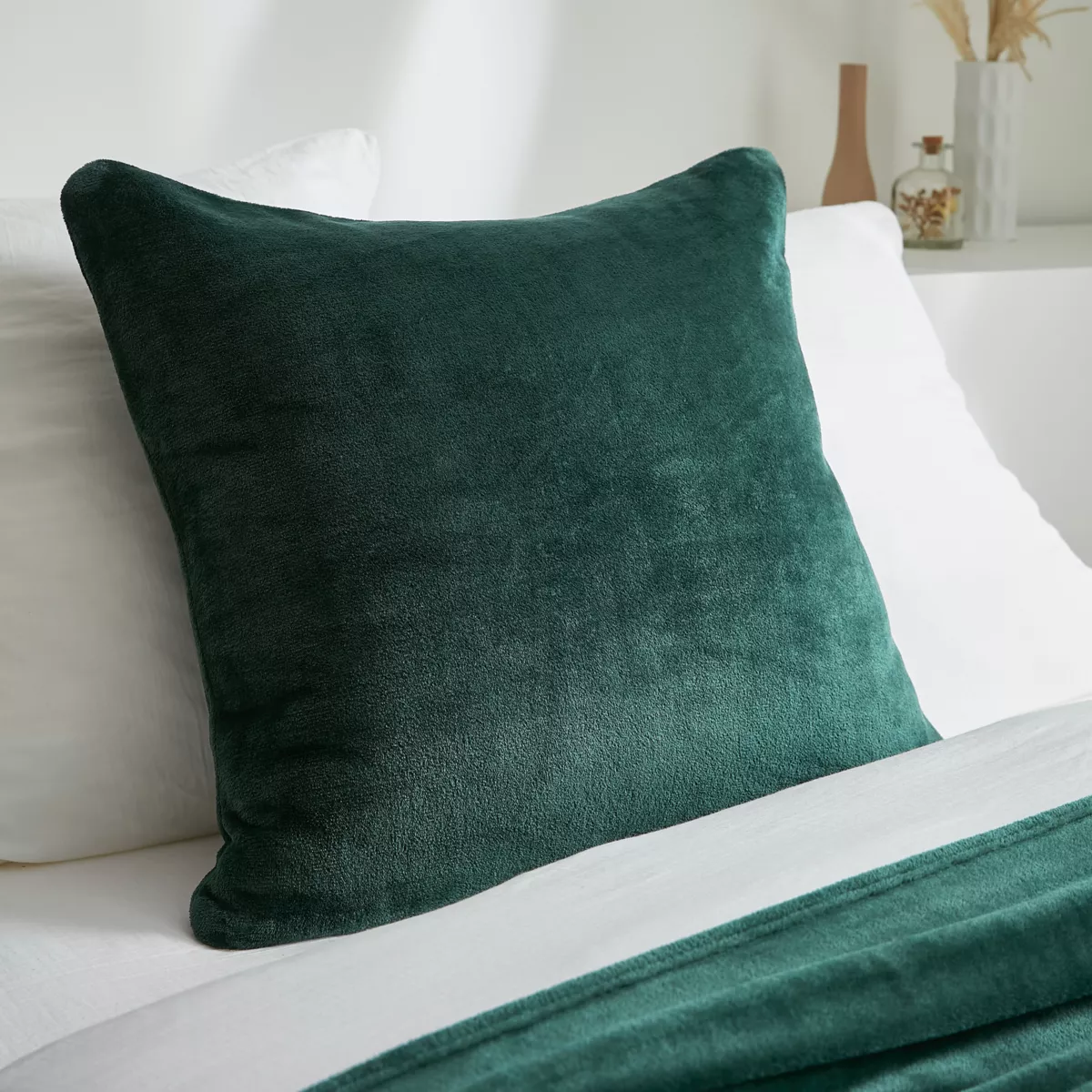 Housse de coussin carrée flanelle (60 x 60 cm) Didou Verte