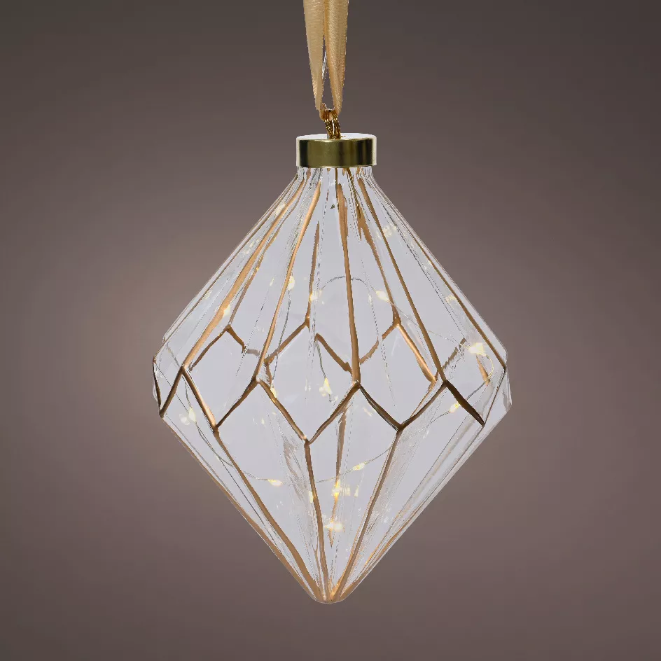 Diamant lumineux à piles 15 LED (H20 cm) Vintage Or/blanc chaud