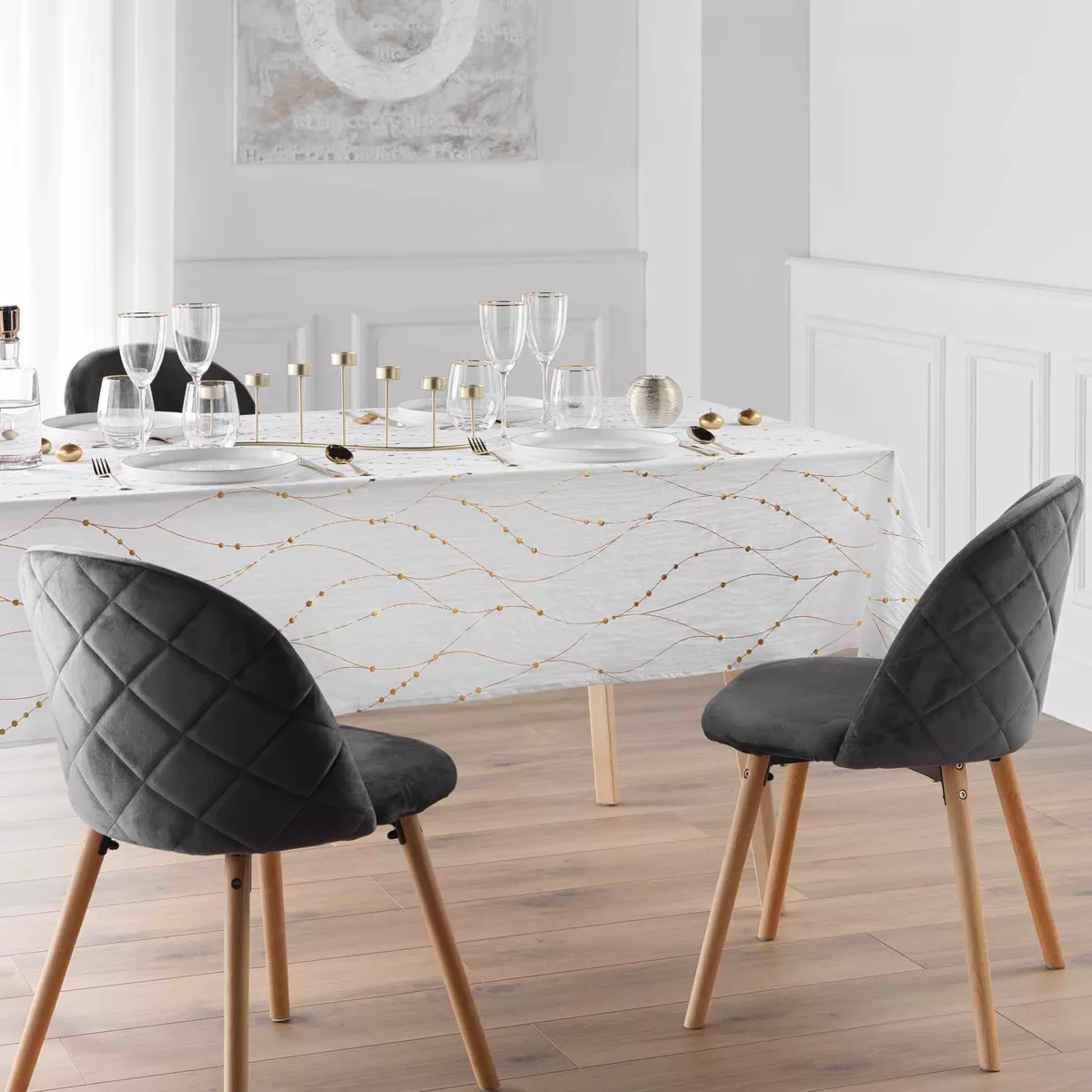 Fansu Rond tafelkleed, waterdicht, afwasbaar, ronde tafelkleden met elastische rand, vlekbestendig polyester tafelkleed voor eetkamer, keuken, picknick (goudkleurig boheems, 120 cm