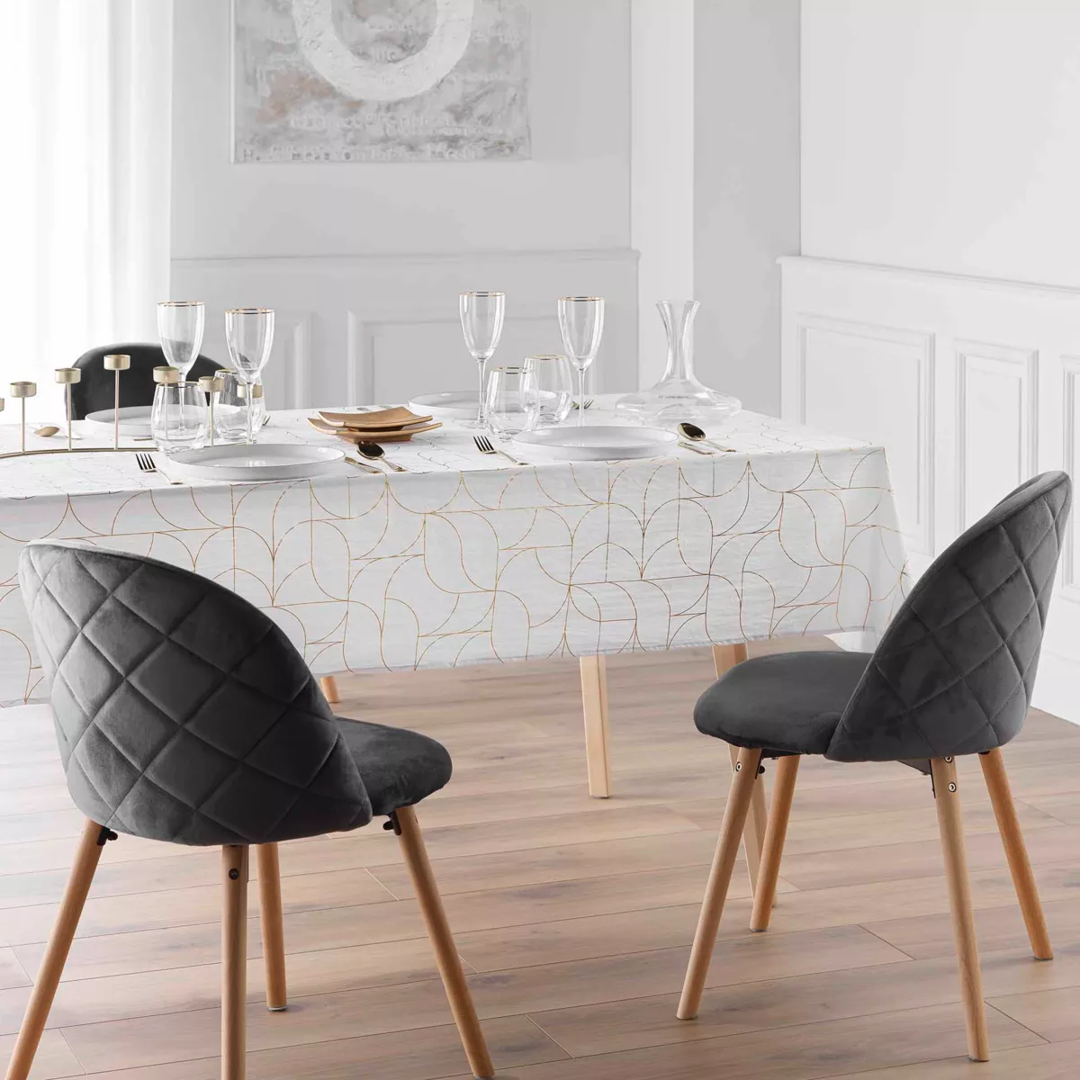 Tovaglia di Natale rettangolare anti macchia (140 x 240 cm) Louxor Bianco e dorato