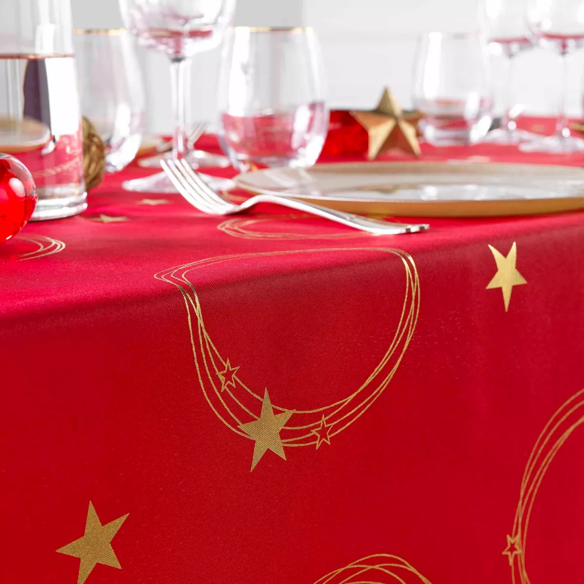 Tovaglia di Natale rettangolare anti macchia (150 x 300 cm) Stella Rosso e dorato