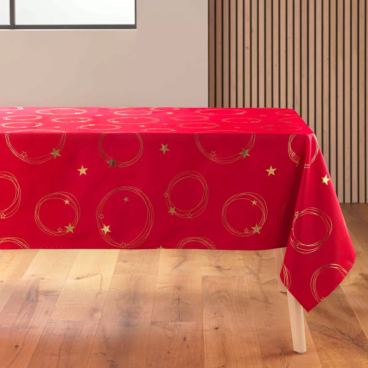 Tovaglia di Natale rettangolare anti macchia (150 x 300 cm) Stella Rosso e dorato