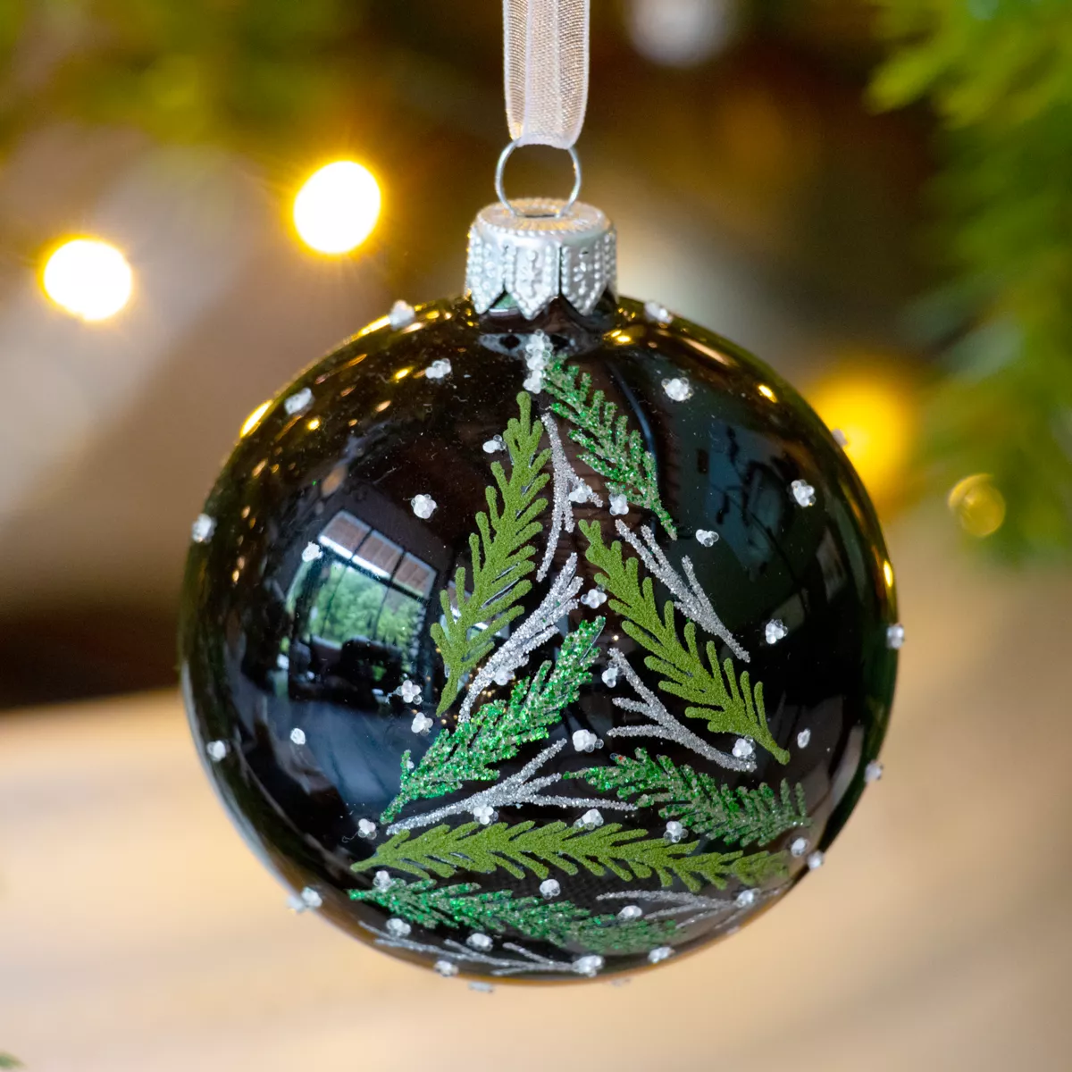 Set di 6 palline di Natale in vetro (D80 mm) Ramoscelli di albero Nero