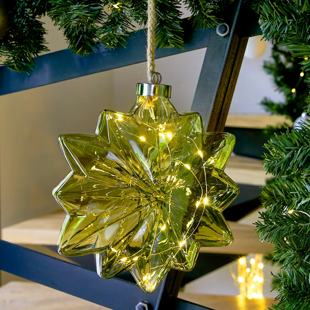 Beleuchtete Blume aus Glas batteriebetrieben LED (D19 cm) Eisteegrün