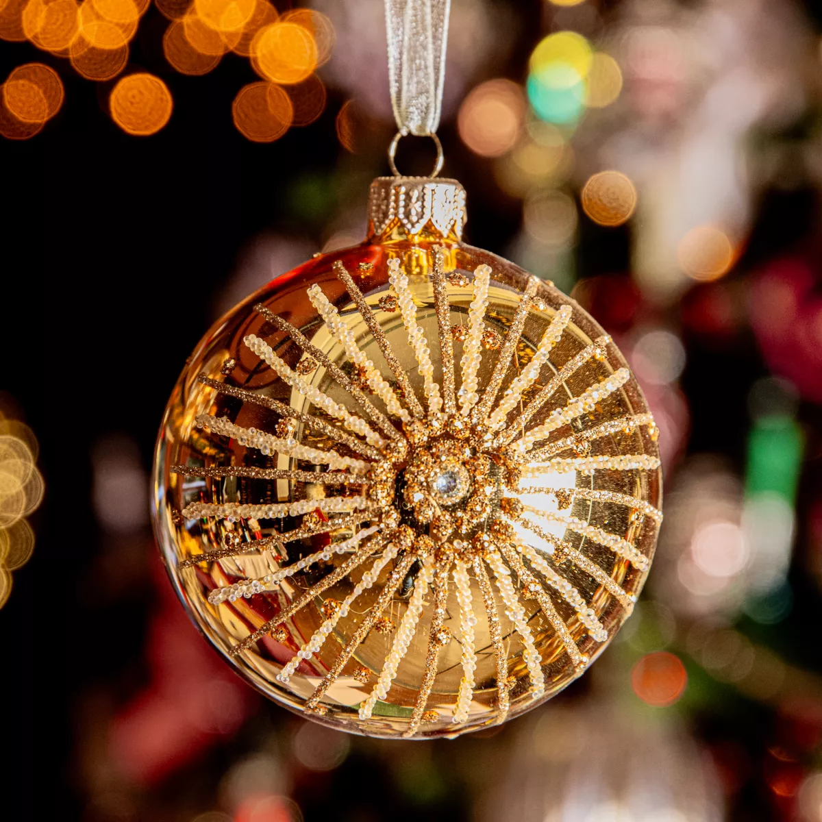 Lot de 6 boules de Noël en verre (D80 mm) Feux d'artifice Or clair