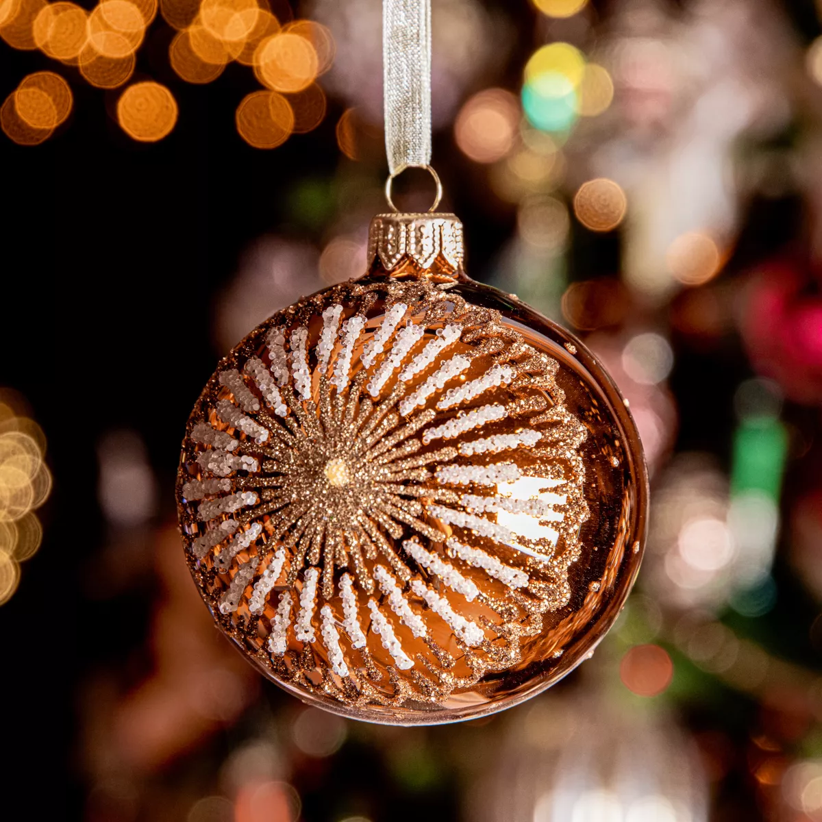 Lot de 6 boules de Noël en verre (D80 mm) Médaillon étoilé Citrouille