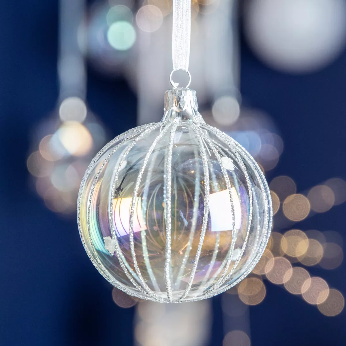 Lot de 6 boules de Noël en verre (D80 mm) Ice Transparent irisé
