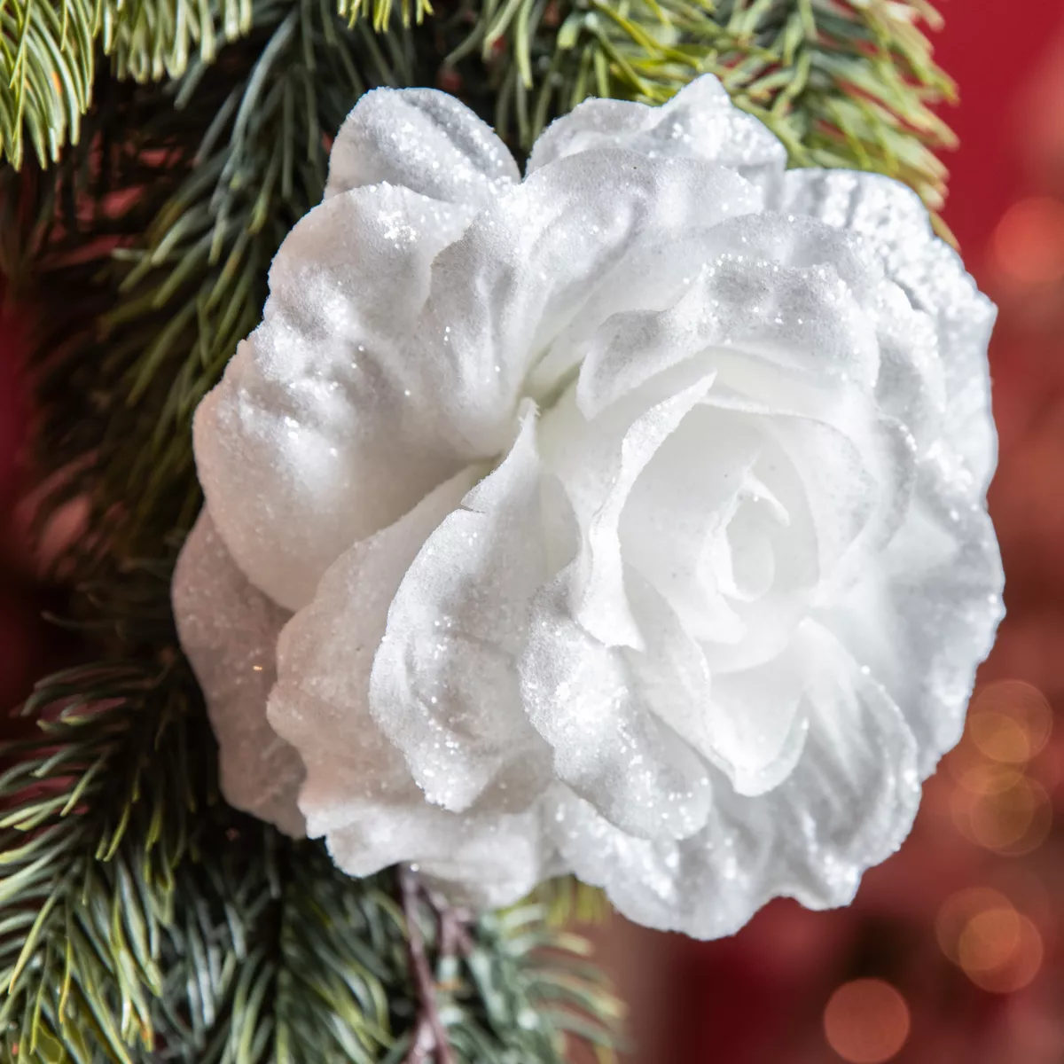 Fleur décorative sur pince (D12 cm) Scintillant Blanc