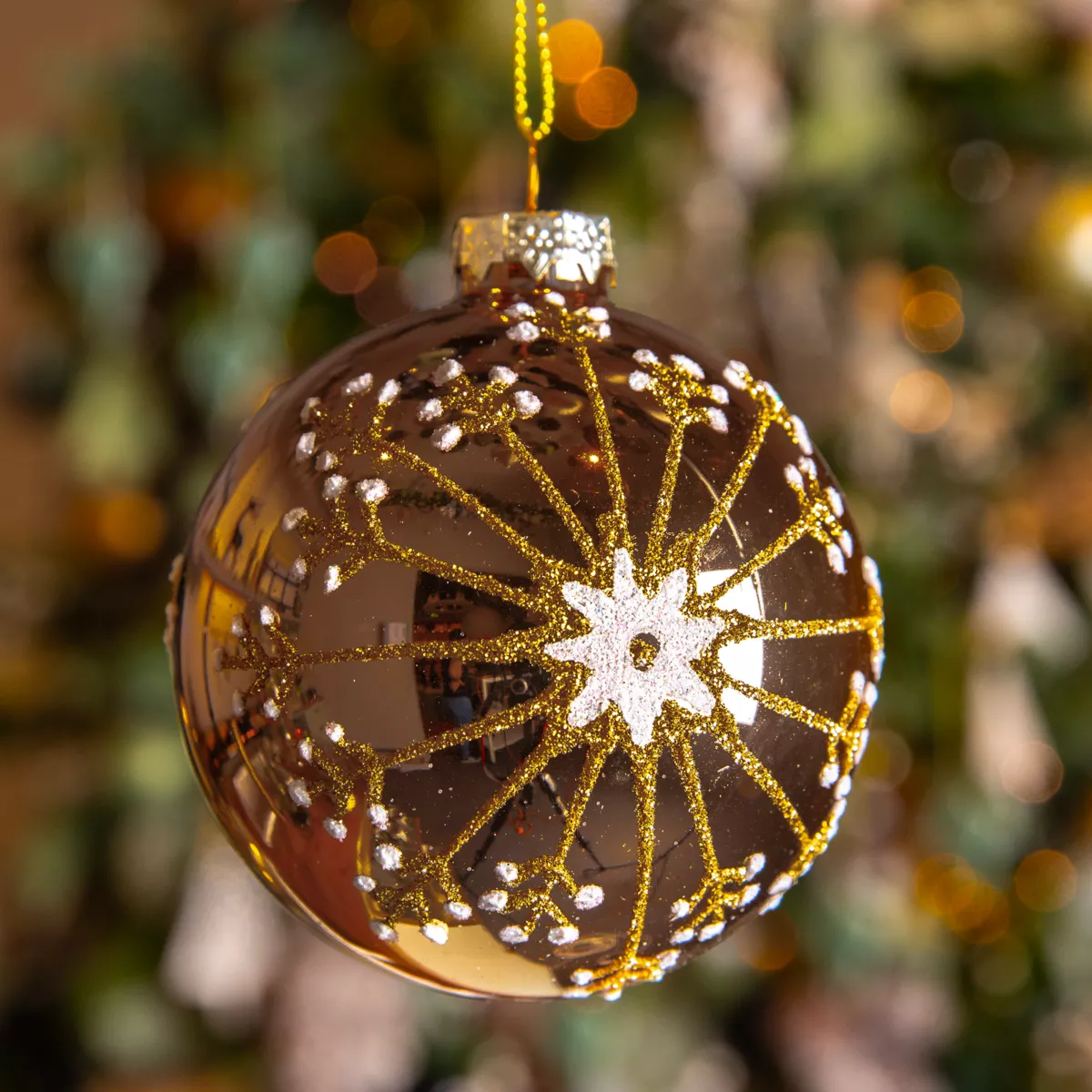 Lot de 3 boules de Noël en verre (D80 mm) Feux d'artifice Noix de pécan