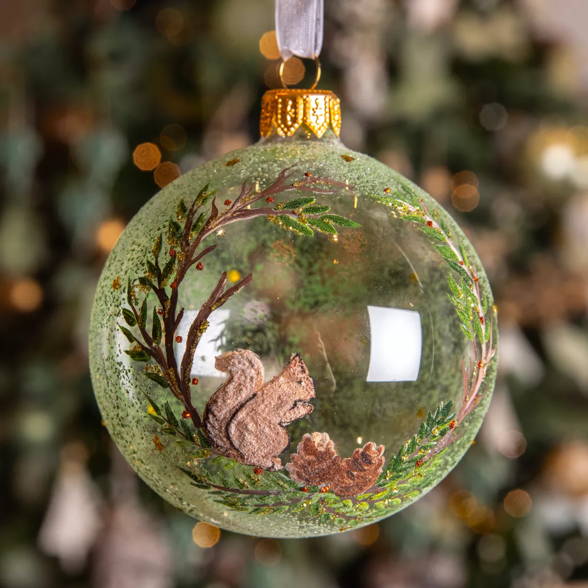 Set di 6 palline di Natale in vetro (D80 mm) Scoiattolo selvaggio Trasparente