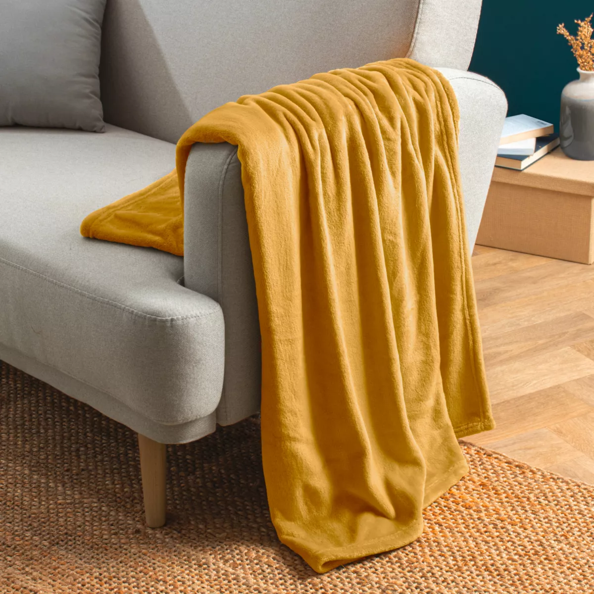 Plaid morbida di flanella (125 x 150 cm) Didou Giallo senape