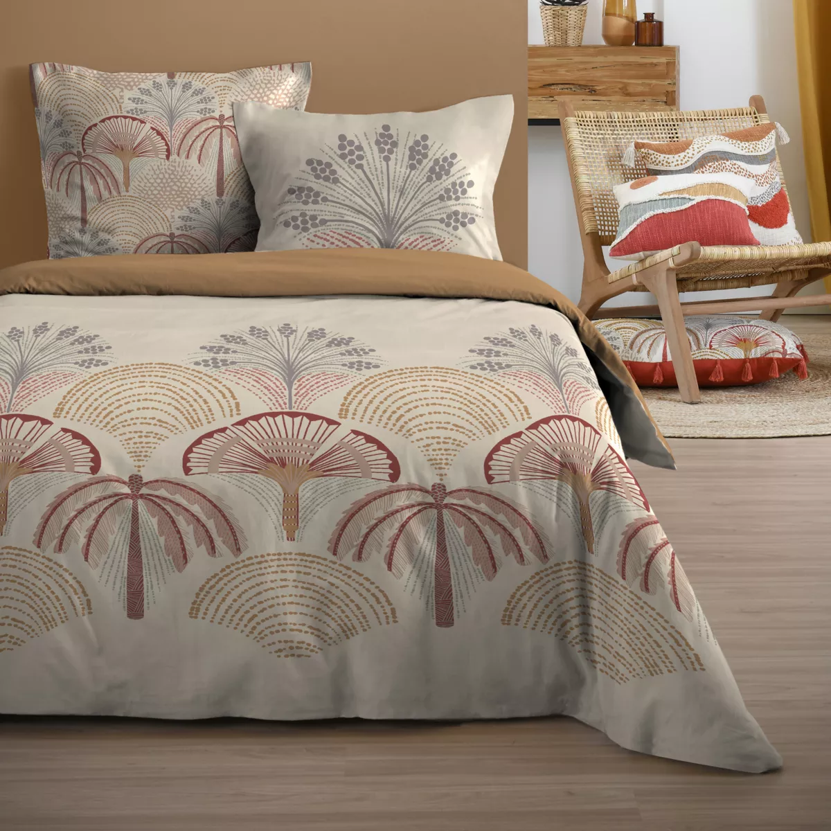 Housse de couette et deux taies coton (240 x 220 cm) Aswan Multicolore