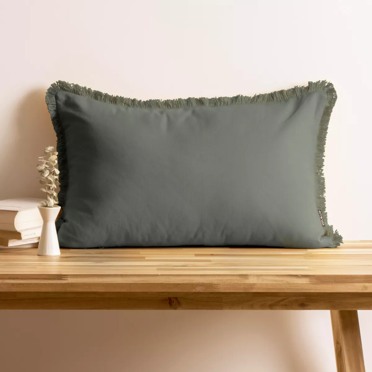 Cuscino rettangolare in cotone (40 x 60 cm) Pixel con frange Verde cachi
