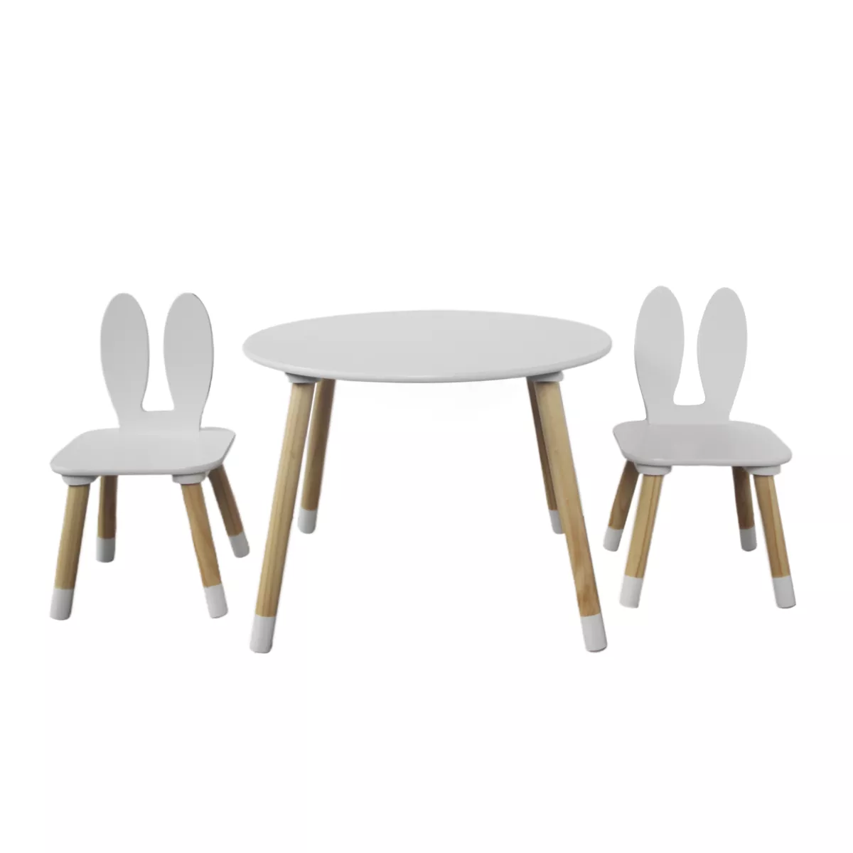 Tavolo e 2 sedie per bambini in legno coniglio (H44 cm) Lila Bianco