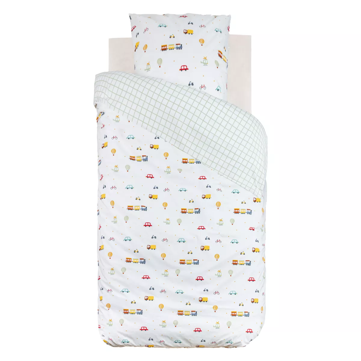 Funda de edredón y una funda de almohada infantil de algodón (140 x 200 cm) Coches Multicolor