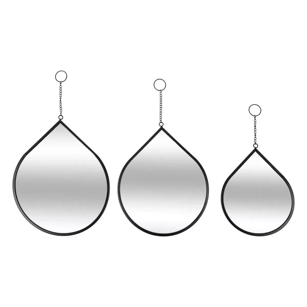 Set van 3 metalen druppelspiegels voor aan de muur (H29.5 cm) Leny Zwart