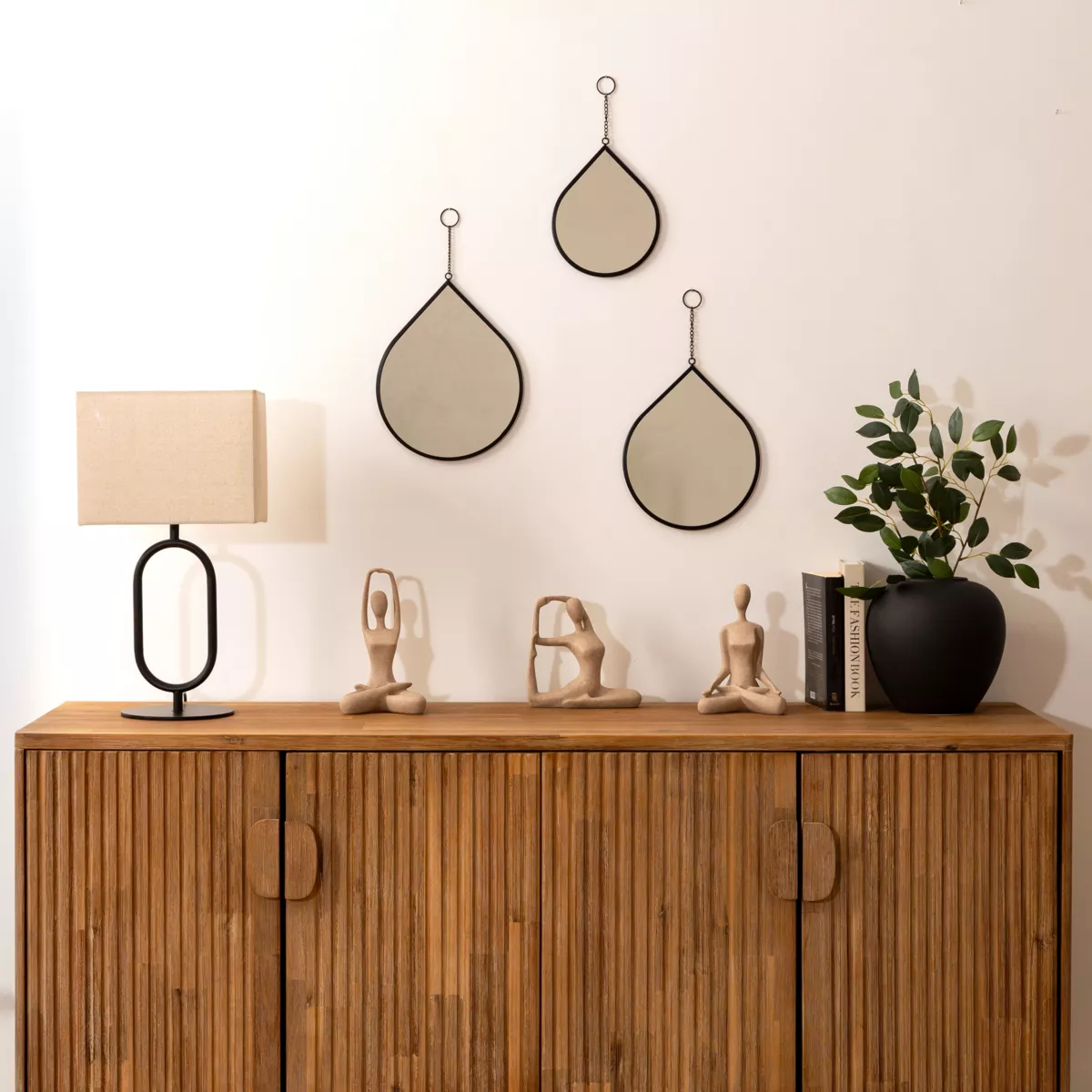 Set van 3 metalen druppelspiegels voor aan de muur (H29.5 cm) Leny Zwart