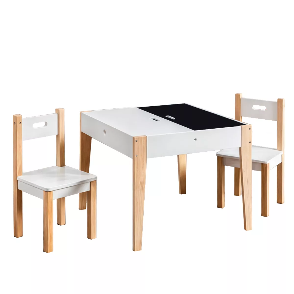 Tisch und 2 Kinderstühle Holz Tafel (H49,5 cm) Charlie Weiß