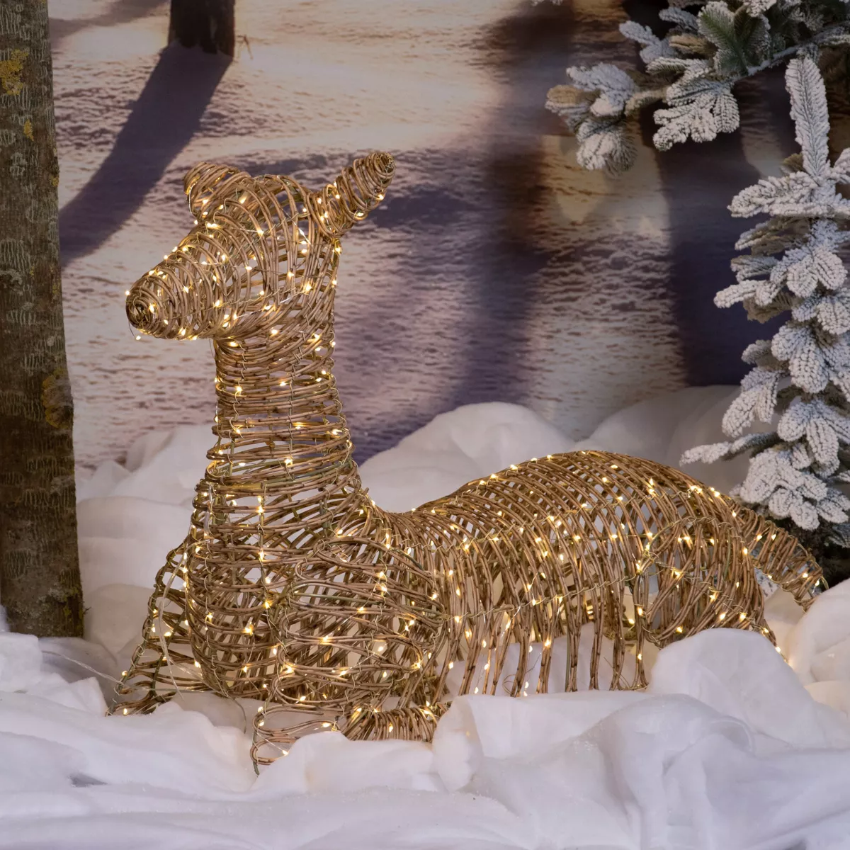 Lichtgevend hert 480 LED (H67 cm) Gevlochten hars Natuurlijk / Warm wit