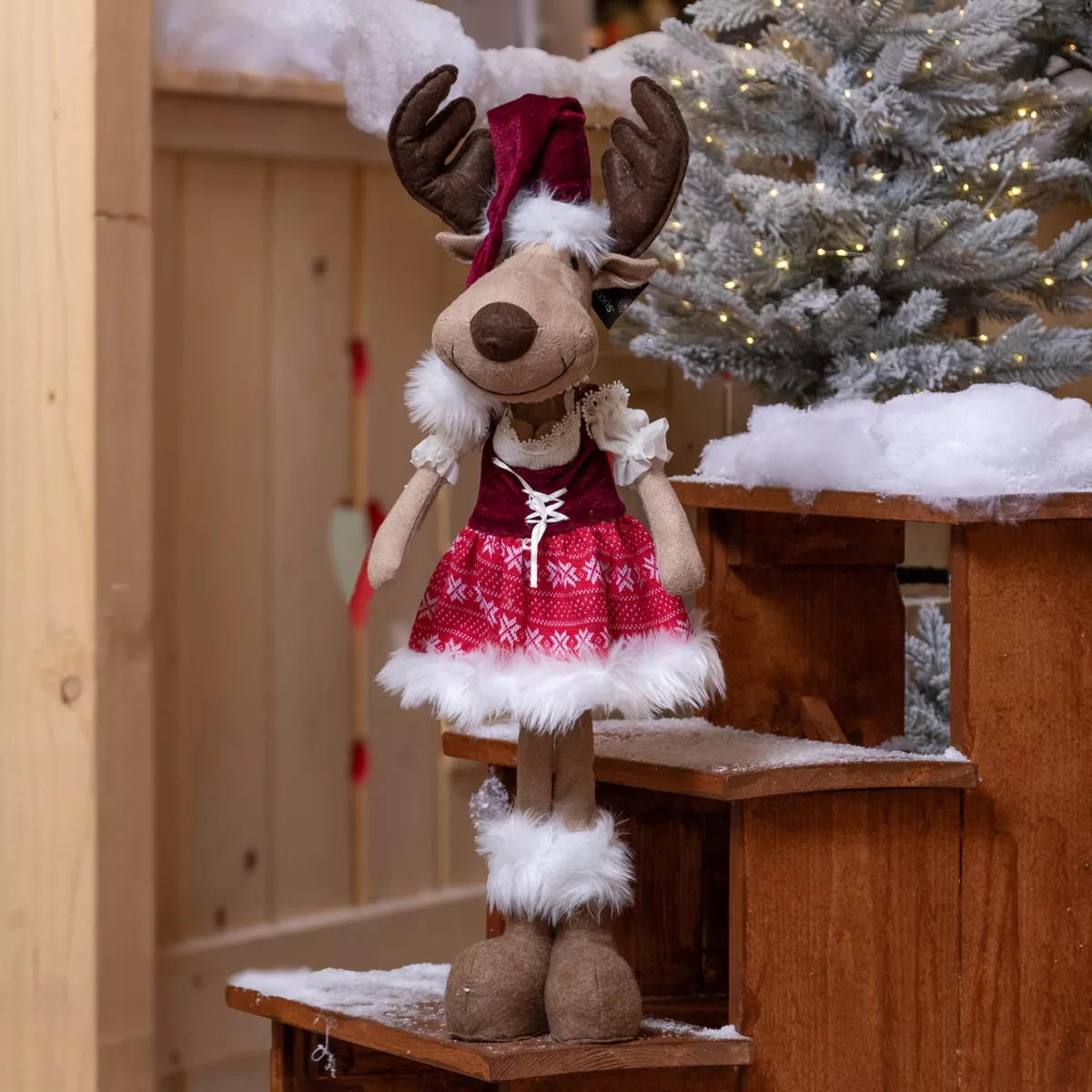 Renne de Noël (H59 cm) Miss Bavaroise robe Rouge