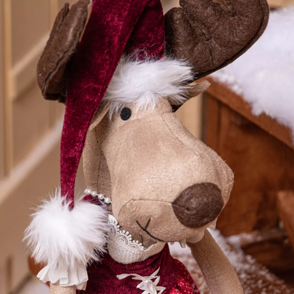 Renne de Noël (H59 cm) Miss Bavaroise robe Rouge