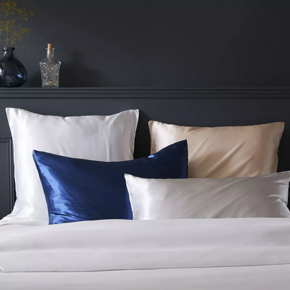 Rechteckiger Kopfkissenbezug Maulbeerseide (50 x 80 cm) Mizuki Marineblau