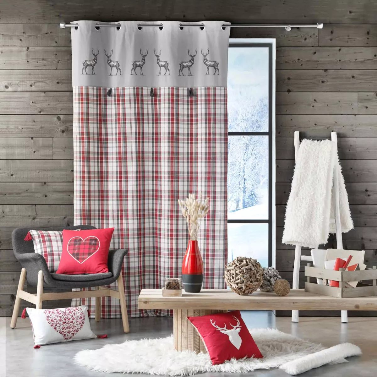 Rideau coton (140 x 180 cm) Megeve Rouge