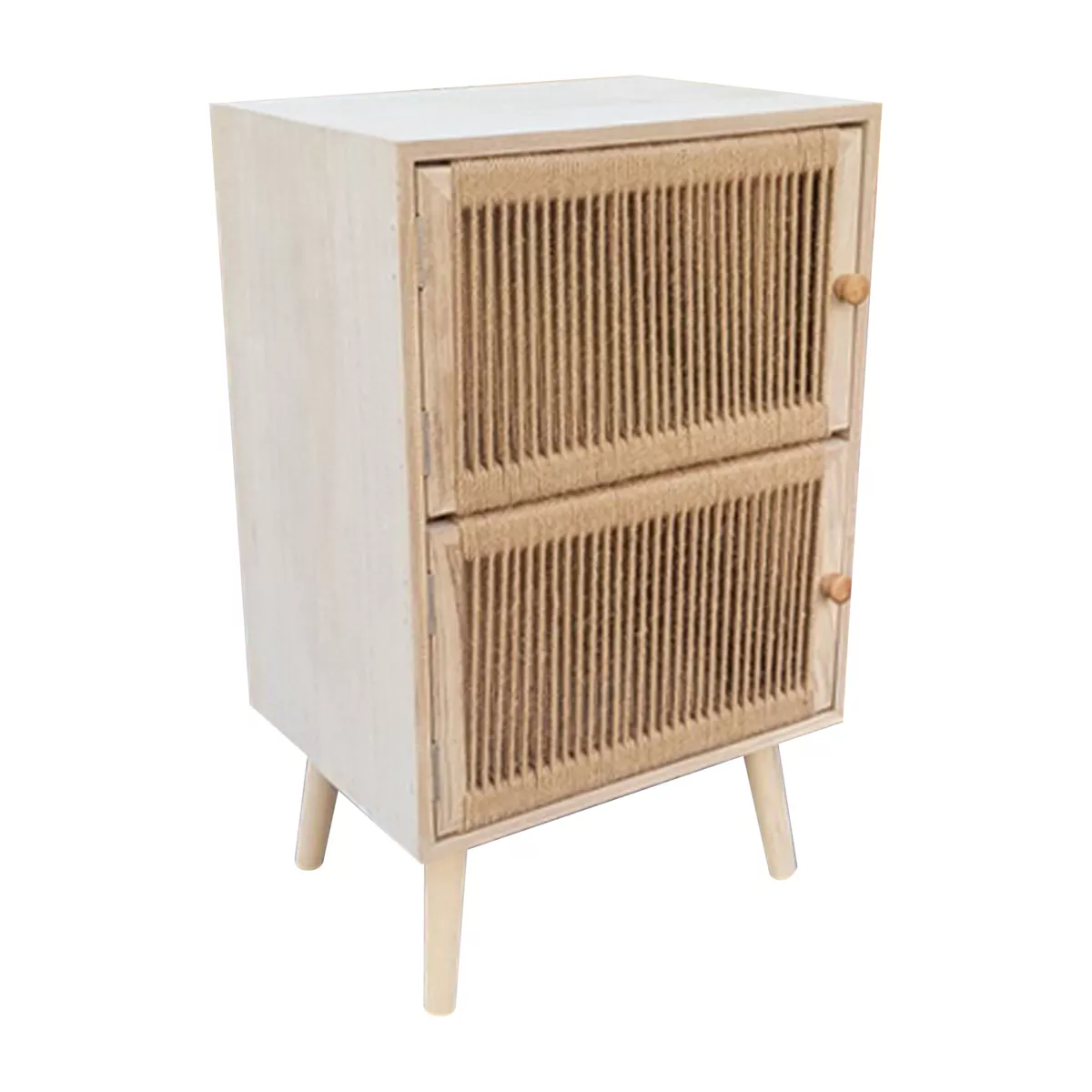 Beistelltisch aus Holz und Hanf (H65 cm) Doppelte Manille Beige