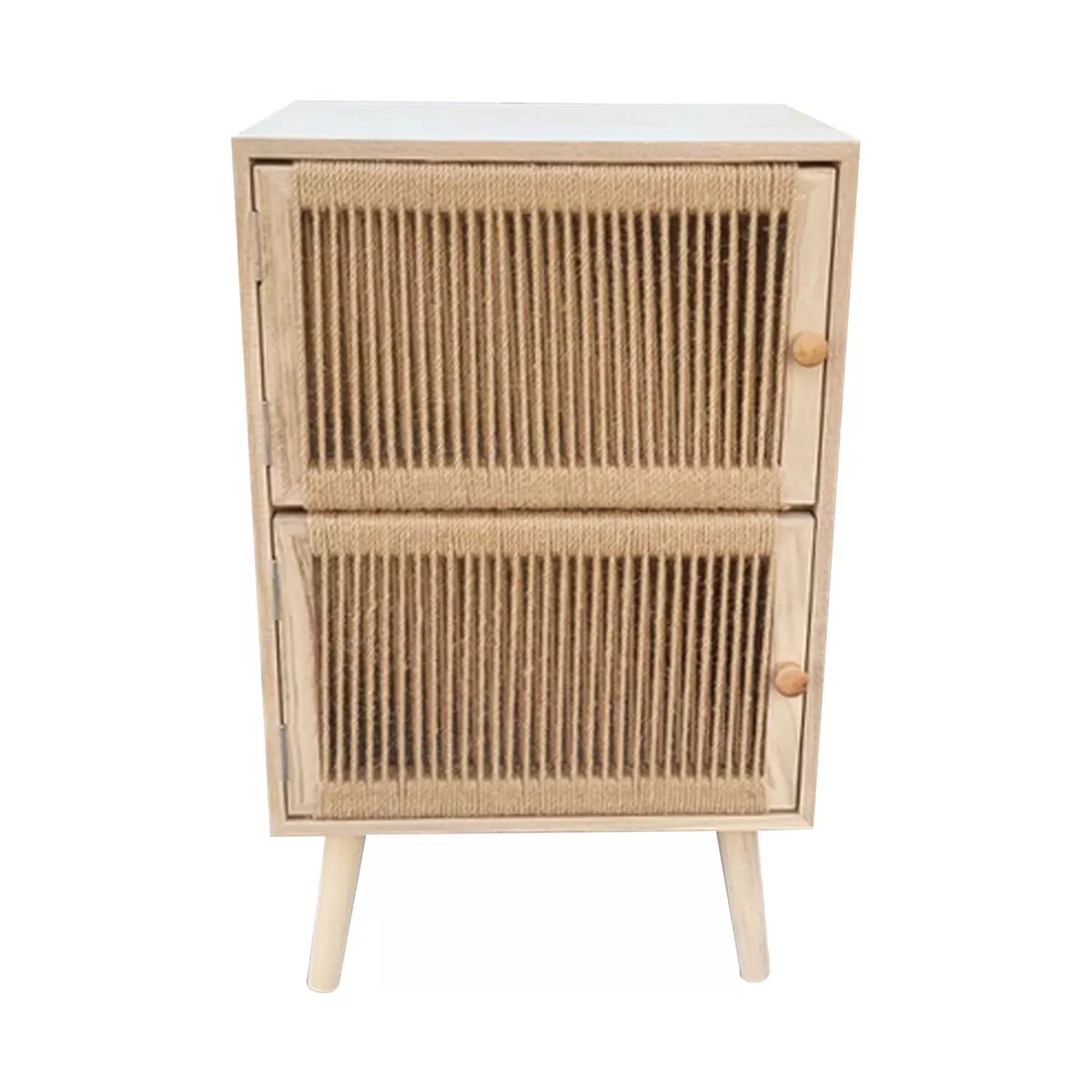 Beistelltisch aus Holz und Hanf (H65 cm) Doppelte Manille Beige