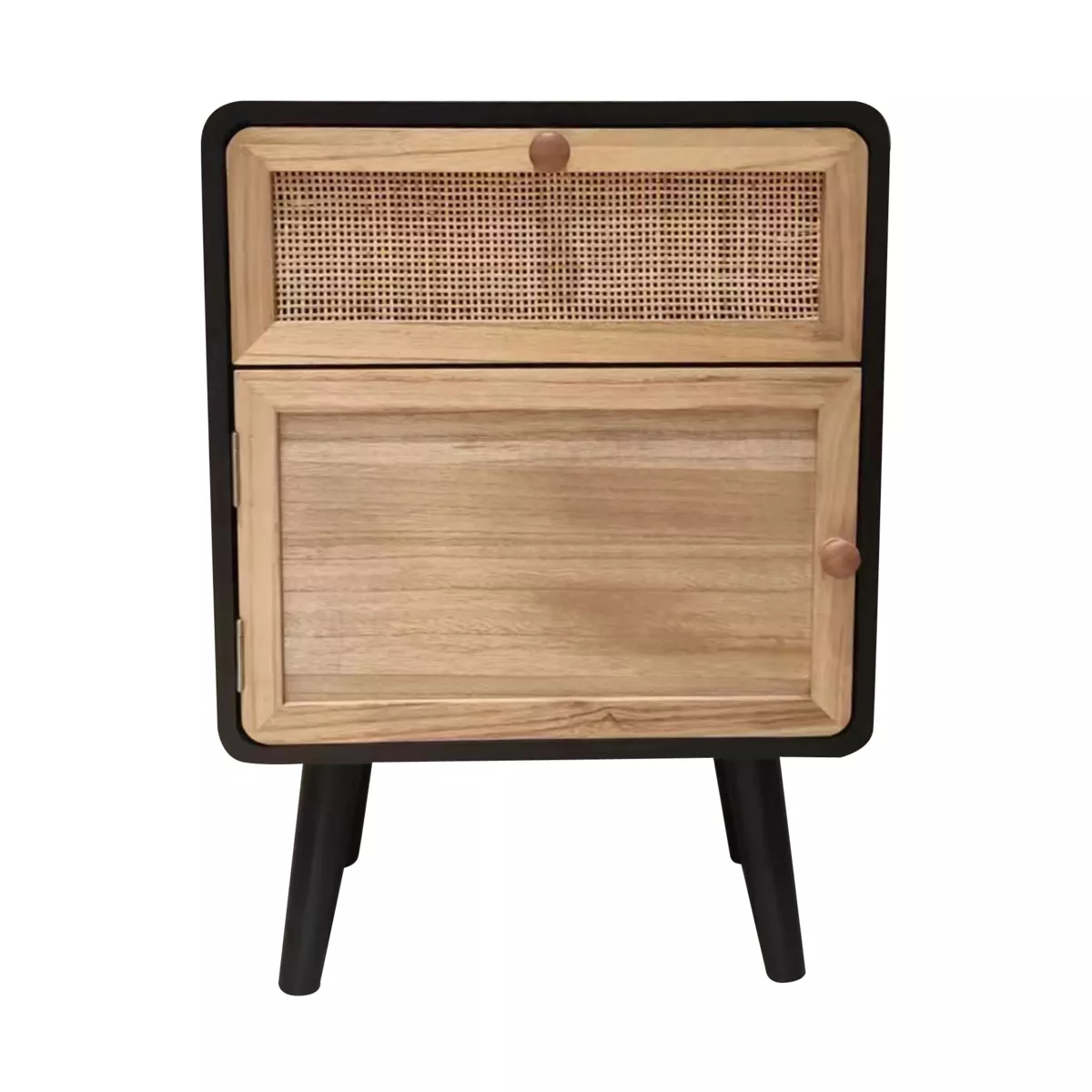 Table de chevet bois et rattan (40 x H55 cm) Osaka Noir et bois