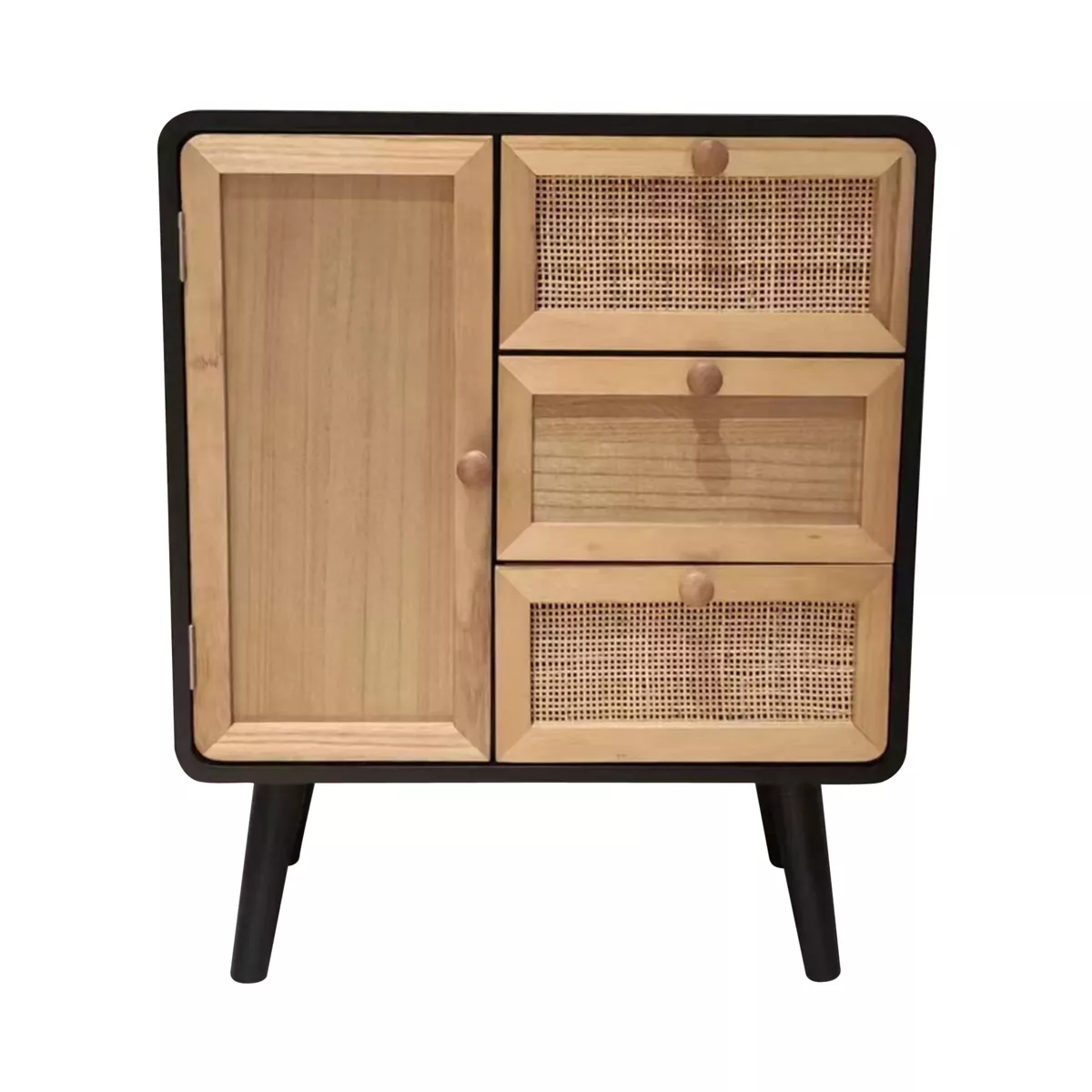 Beistelltisch aus Holz und Rattan (H60 cm) Osaka Schwarz und Holz