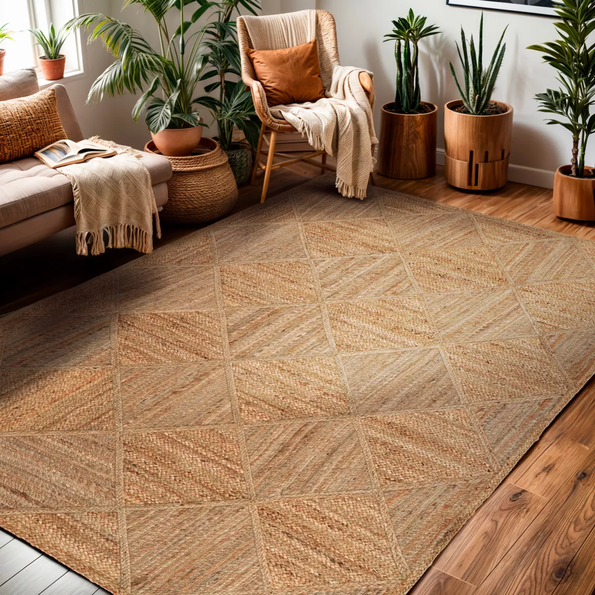 Tappeto rettangolare in iuta tessuto a mano per il soggiorno (160 x 230 cm) Anaya Marrone
