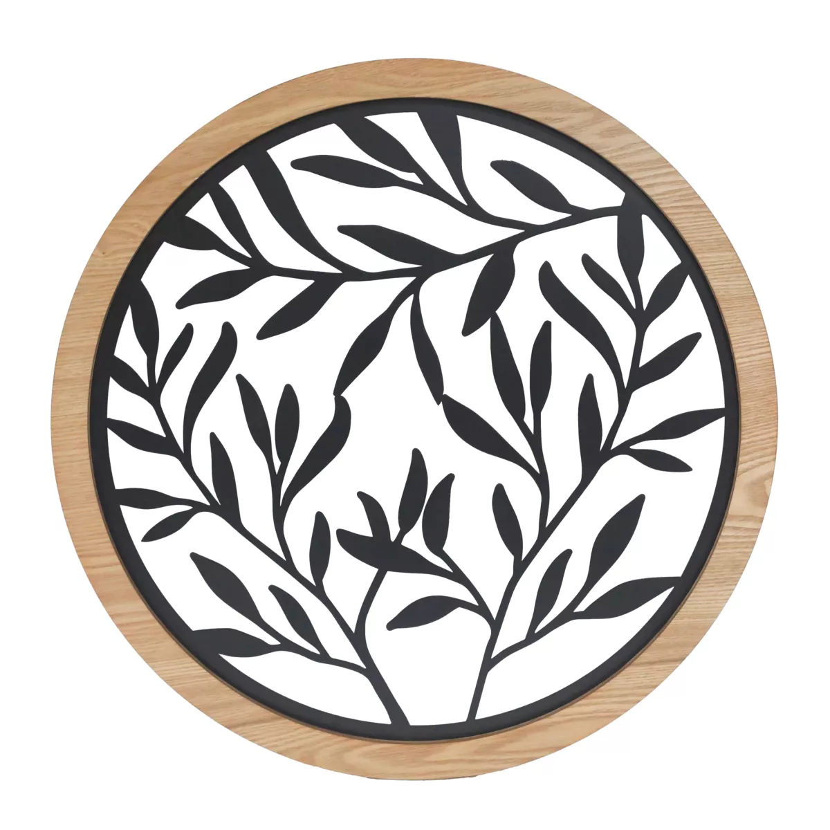 Runde Wanddekoration Metall (D60 cm) Blätterwerk Schwarz