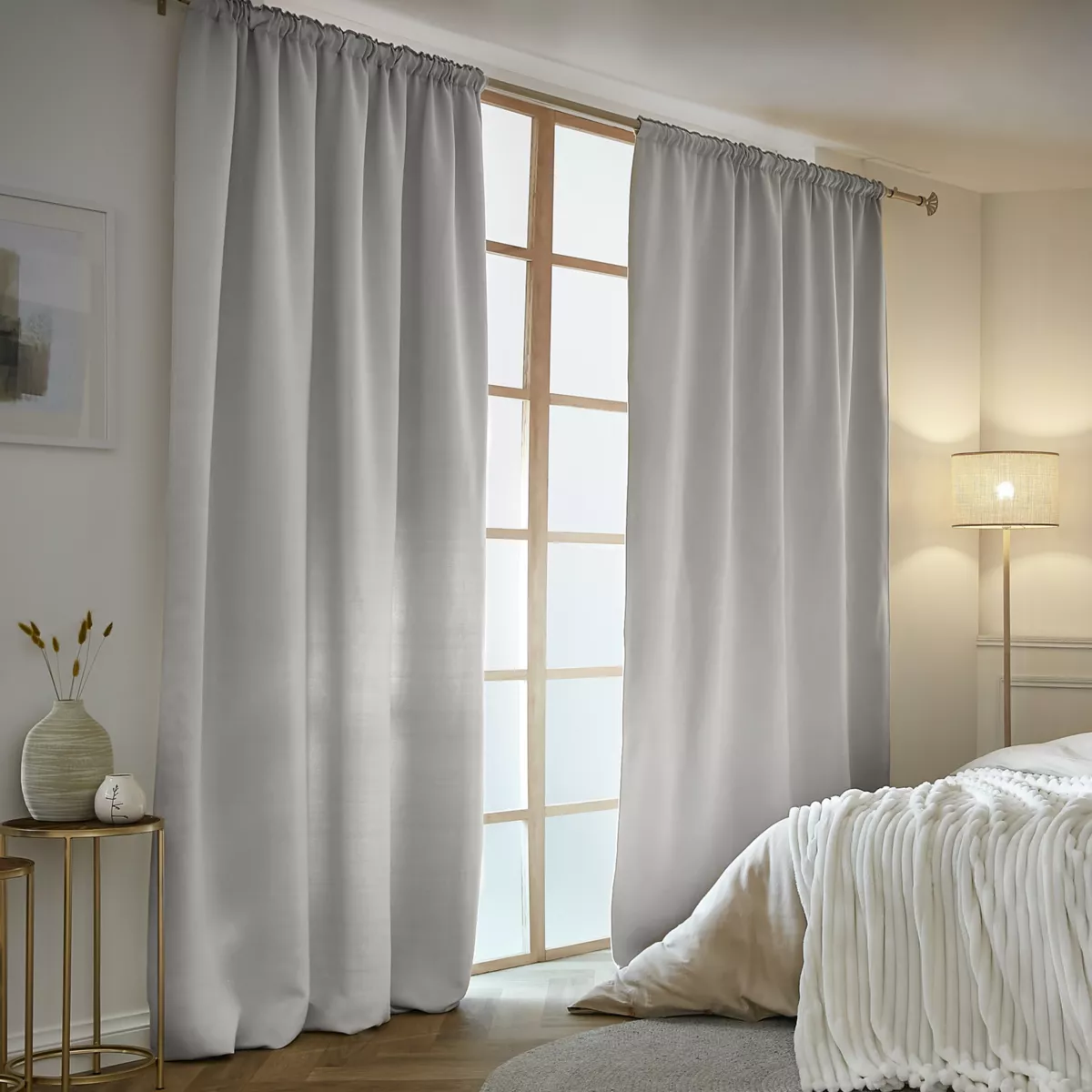 Halbverdunkelnder Thermovorhang Kräuselband (140 x 240 cm) Calore Hellgrau
