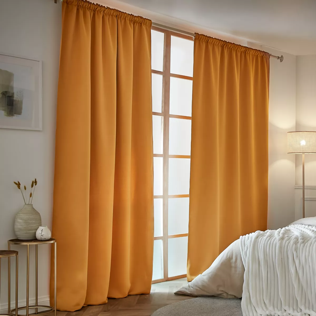 Halbverdunkelnder Thermovorhang Kräuselband (140 x 240 cm) Calore Honiggelb