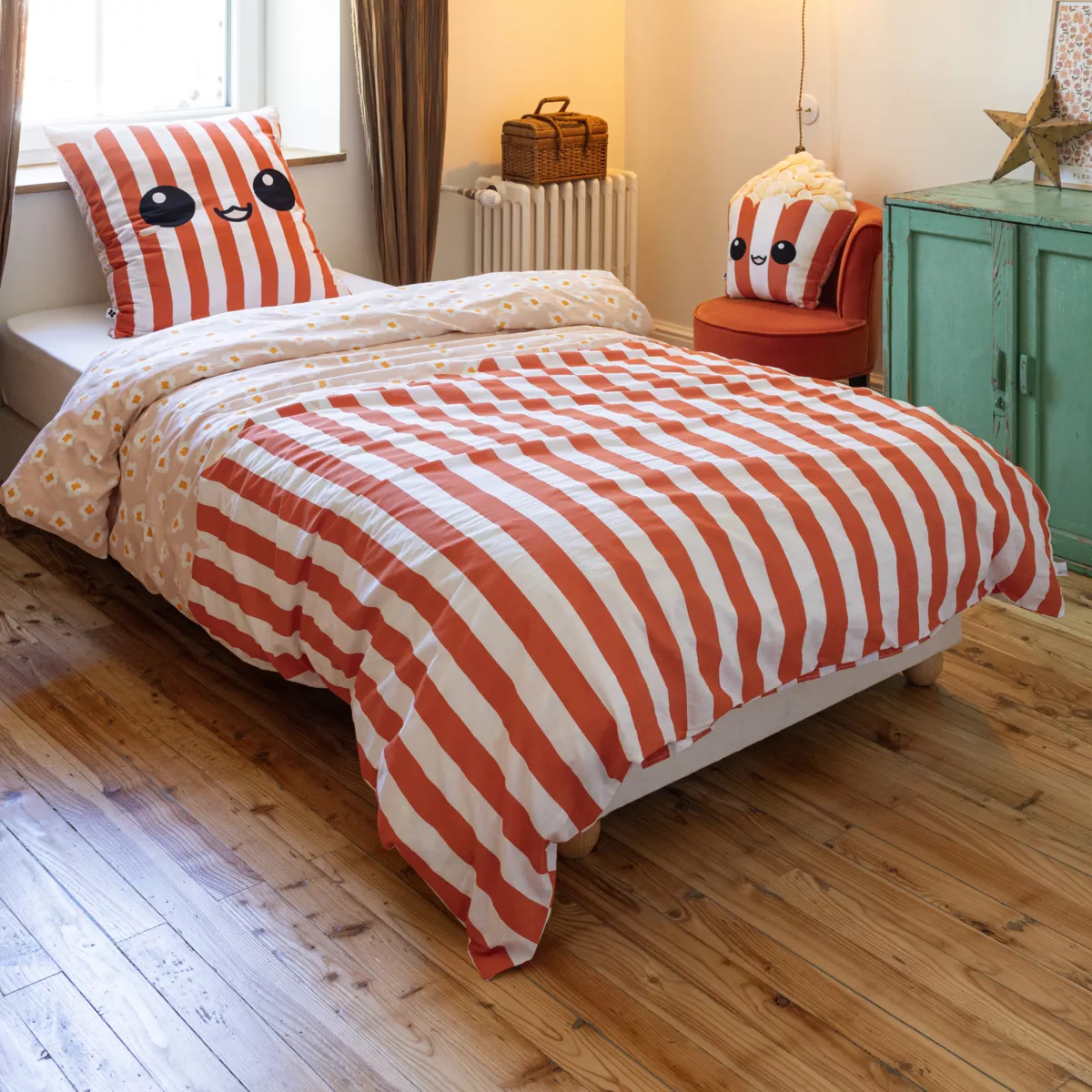 Parure de lit (Housse de couette + 1 Taie d'oreiller) 140 x 200 cm Coton imprimŽ FRESH POPCORN